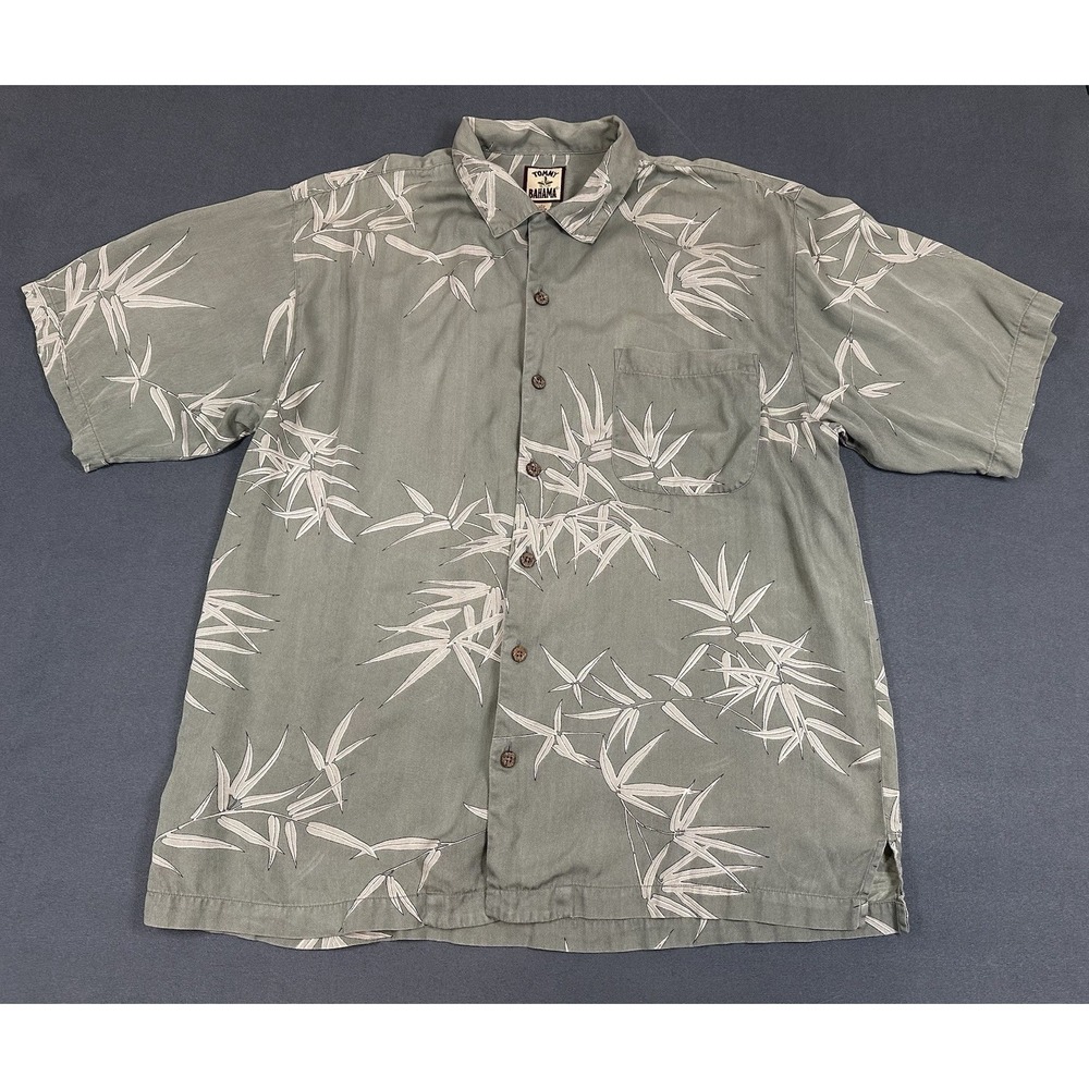 Tommy Bahama Shirt 100% Silk Mens Size Large Green Plant Hawaiian Miami